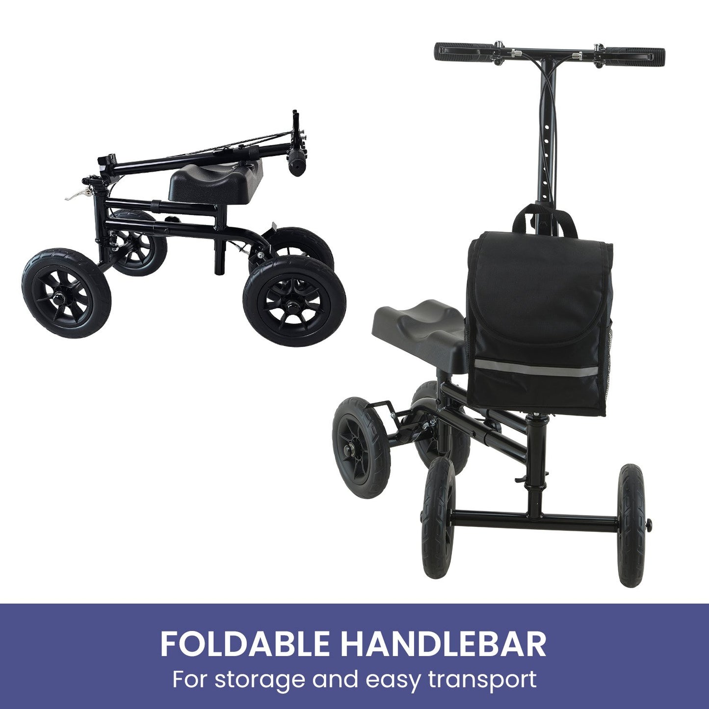 Orthonica Mobility Steel Knee Scooter Walker Steerable Ergonomic Foldable Scooter 10-inch Wheels Height Adjustable Steel Frame 136kg Weight Capacity