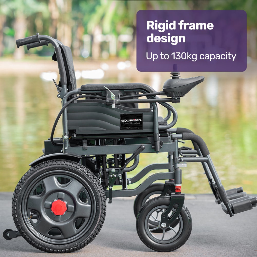 EQUIPMED Electric Folding Wheelchair, Wide Bariatric Chair Seat, Comfortable for S-XL, Long Range, Lithium Battery, Black