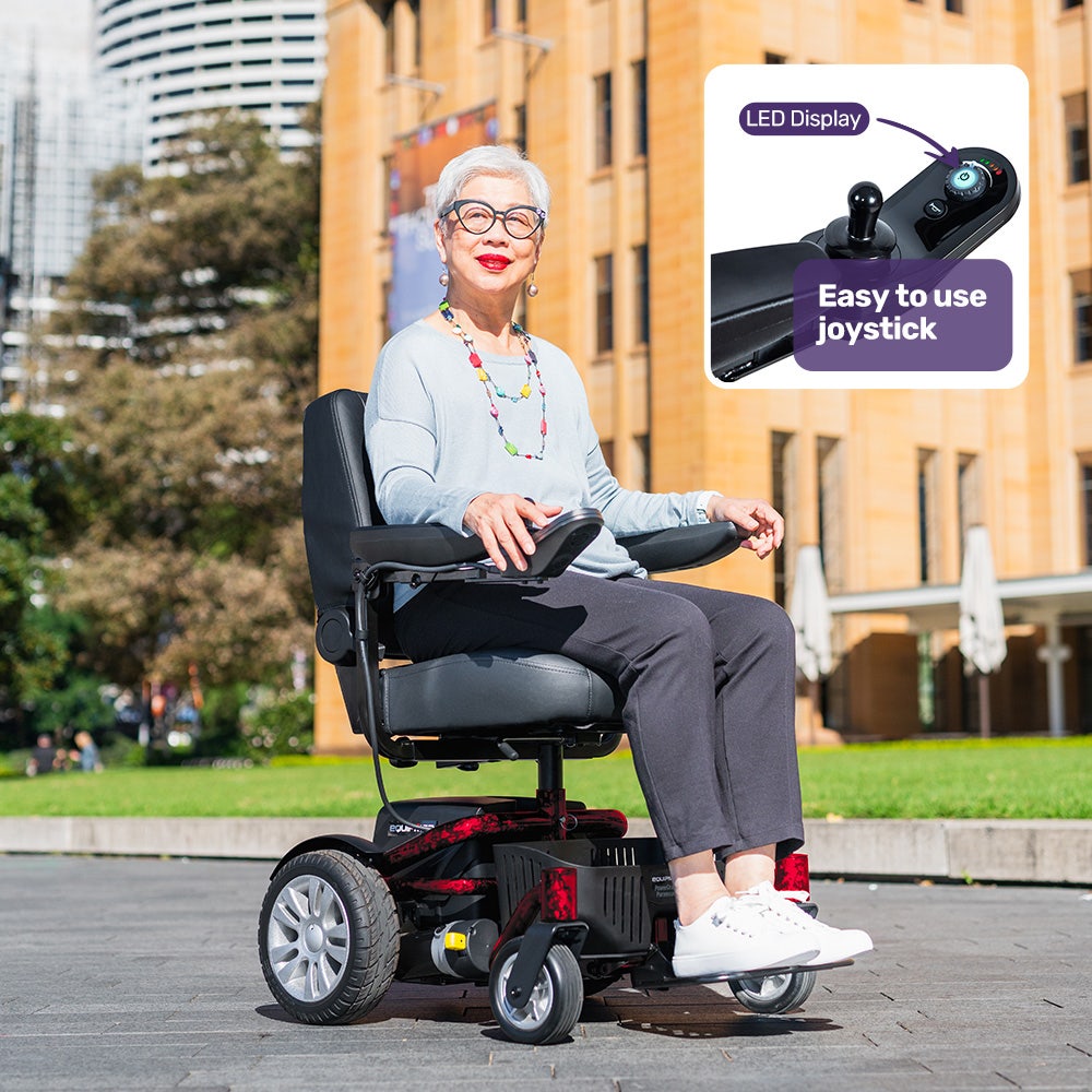 EQUIPMED Heavy Duty Electric Wheelchair, Up to 20km Range, Ultra-Comfortable, Great Turning Circle, Safe Stable Non-Slip Anti-Roll Back Power Chair, Red