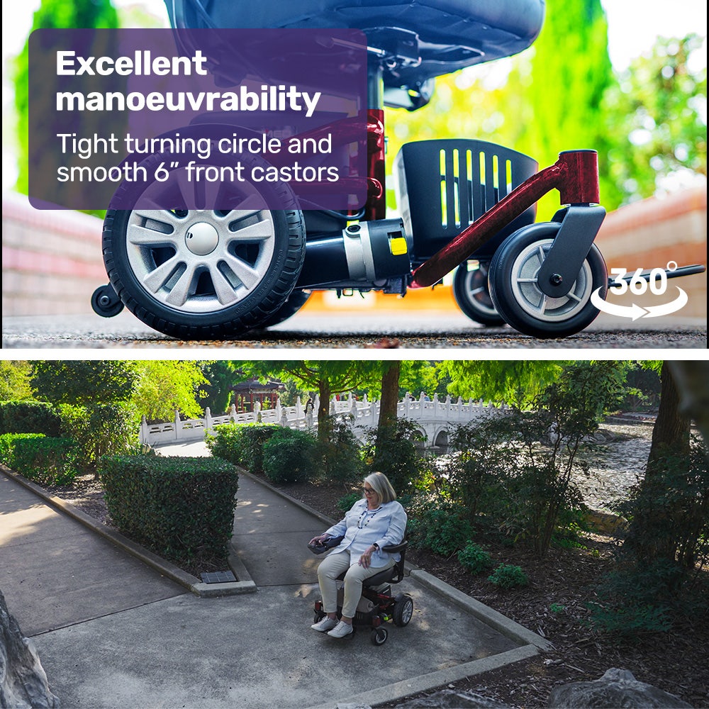 EQUIPMED Heavy Duty Electric Wheelchair, Up to 20km Range, Ultra-Comfortable, Great Turning Circle, Safe Stable Non-Slip Anti-Roll Back Power Chair, Red