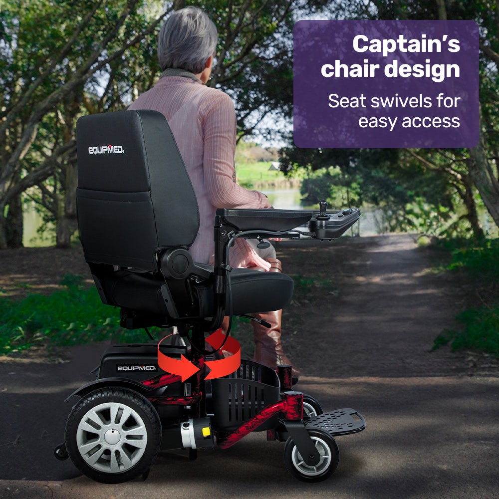 EQUIPMED Heavy Duty Electric Wheelchair, Up to 20km Range, Ultra-Comfortable, Great Turning Circle, Safe Stable Non-Slip Anti-Roll Back Power Chair, Red
